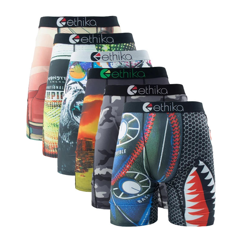 ETHIKA 6-Pack Men’s Breathable Boxer Briefs - Comfortable, Durable Underwear Trunks for Men