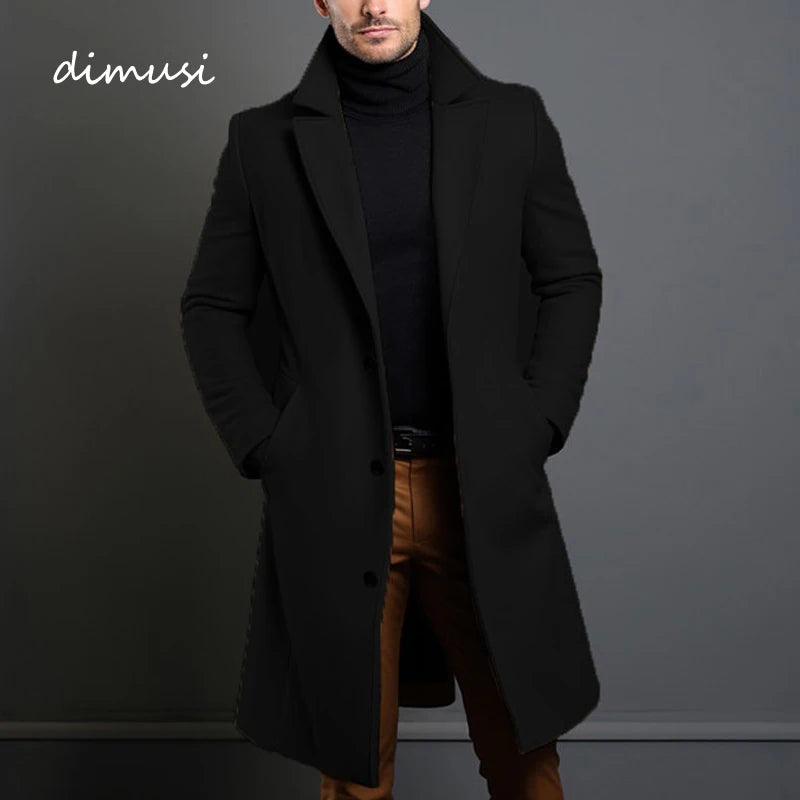 Men's Mid-Length Warm Wool Trench Coat – Stylish & Comfortable Outerwear for Men