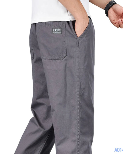 Men's Casual Cotton Pants with Relaxed Fit, Elastic Waist, and Drawstring