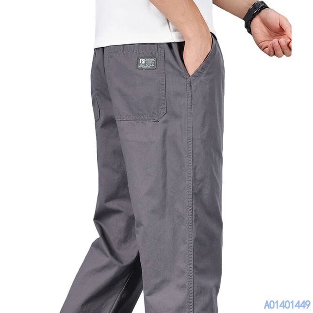 Men's Casual Cotton Pants with Relaxed Fit, Elastic Waist, and Drawstring