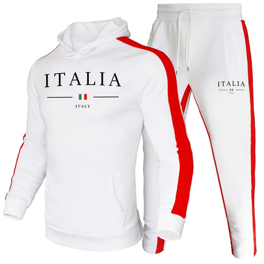 Men's Two-Piece Striped Standing Collar Zipper Jacket & Jogger Set