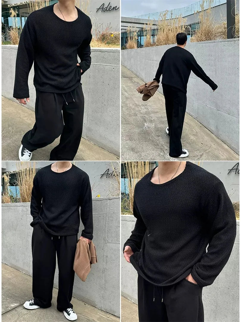 Men's Loose-Fit Breathable Knitted Long Sweater