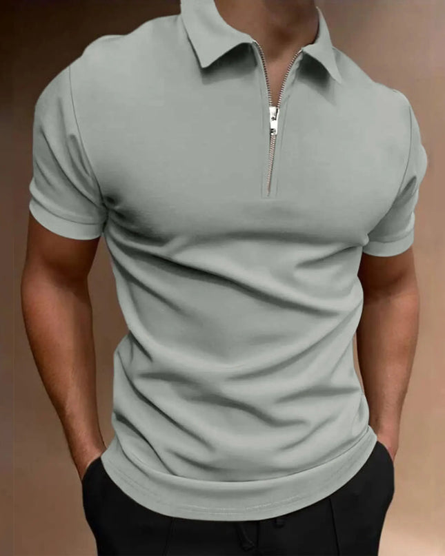 Men's Short-Sleeved Polo T-Shirt with Zipper