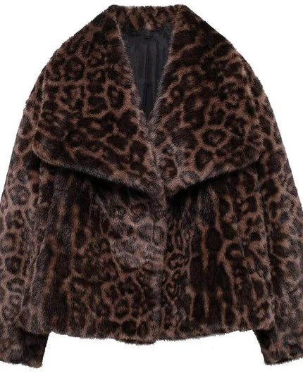 Women’s Plush Faux Fur Crop Jacket - Long Sleeve Stylish Coat