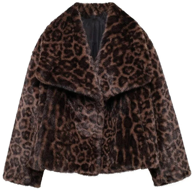 Women’s Plush Faux Fur Crop Jacket - Long Sleeve Stylish Coat