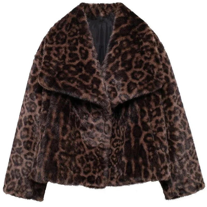 Women’s Plush Faux Fur Crop Jacket - Long Sleeve Stylish Coat