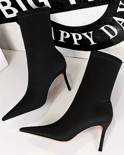 Satin Pointed Toe Short Ankle Boots with Low Heels for Women - Various Colors