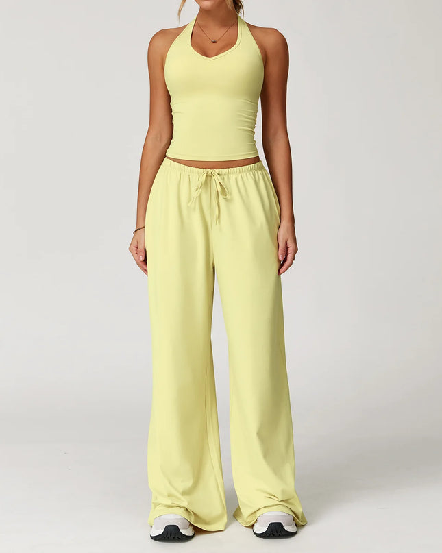 Women's 2/3 Pieces Quick-Dry Vest/Cropped Top and Drawstring Pants Set