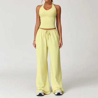Women's 2/3 Pieces Quick-Dry Vest/Cropped Top and Drawstring Pants Set