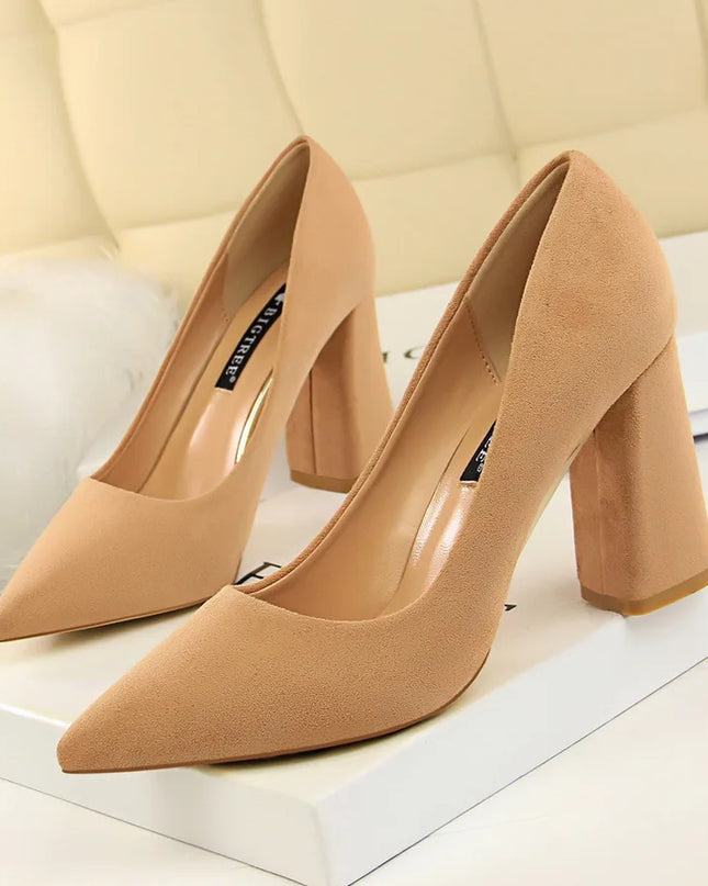 Elegant Women's Pointed Toe Flock Suede Heels
