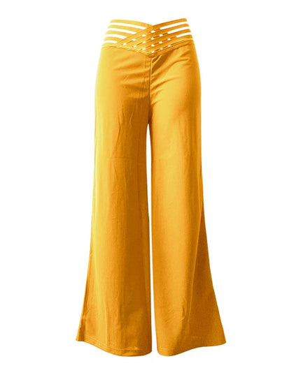 Women's High-Waisted Waist Belt Casual Straight Loose Wide-Leg Pants