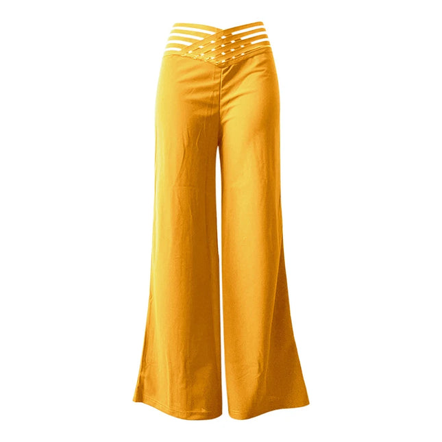 Women's High-Waisted Waist Belt Casual Straight Loose Wide-Leg Pants