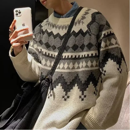 Men's Loose Fit Stylish Knit Sweater - Casual Warm Knitwear for Men