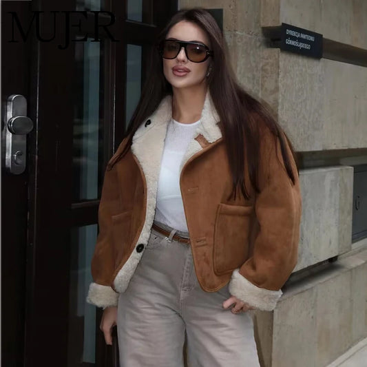 Women's Faux Suede Jacket - Double-Faced, Loose Fit