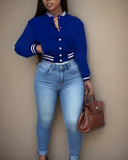 Women's Single-Breasted Lettered Baseball Jacket