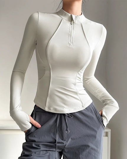Women's Long Sleeve Stand Collar Sports Half-Zip Sweater Jacket