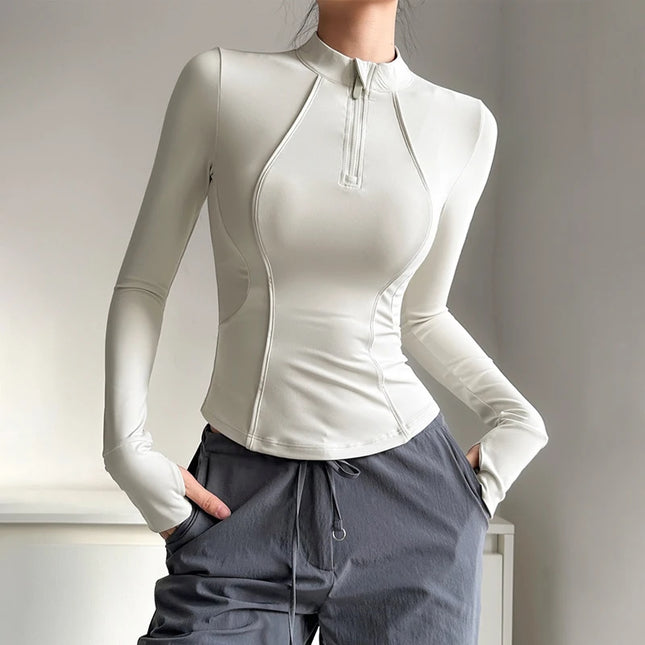 Women's Long Sleeve Stand Collar Sports Half-Zip Sweater Jacket