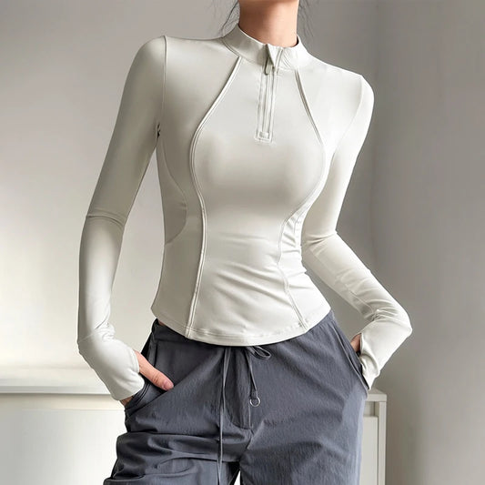 Women's Long Sleeve Stand Collar Sports Half-Zip Sweater Jacket