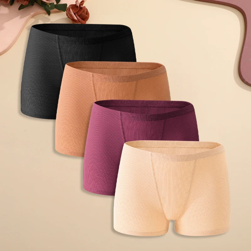 Set of 4 Women's Cotton Striped High-Waist Underwear