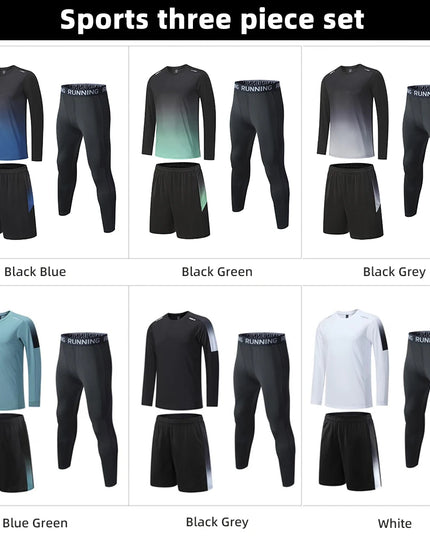 Men's Athletic 3-Piece Compression Sweater, Shorts & Pants Set - Sportswear Performance Gear