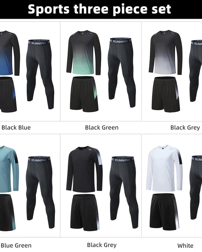 Men's Athletic 3-Piece Compression Sweater, Shorts & Pants Set - Sportswear Performance Gear