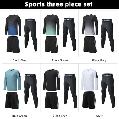 Men's Athletic 3-Piece Compression Sweater, Shorts & Pants Set - Sportswear Performance Gear