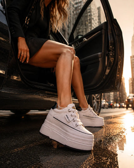 Hidden Heel High Platform Sneakers for Women Chunky Wedge - Genuine Leather