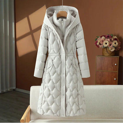 Women's Down Cotton-Padded Hooded Parka Jacket with Detachable Sleeves