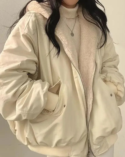 Women's Plus Size Thick Parka Jacket – Casual Oversized Zip-Up Hooded Double-Sided