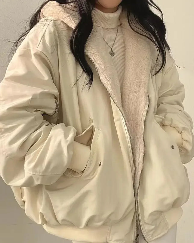Women's Plus Size Thick Parka Jacket – Casual Oversized Zip-Up Hooded Double-Sided