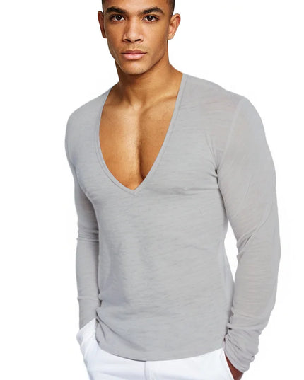 Mens Deep V-Neck  Long Sleeve Sweater
