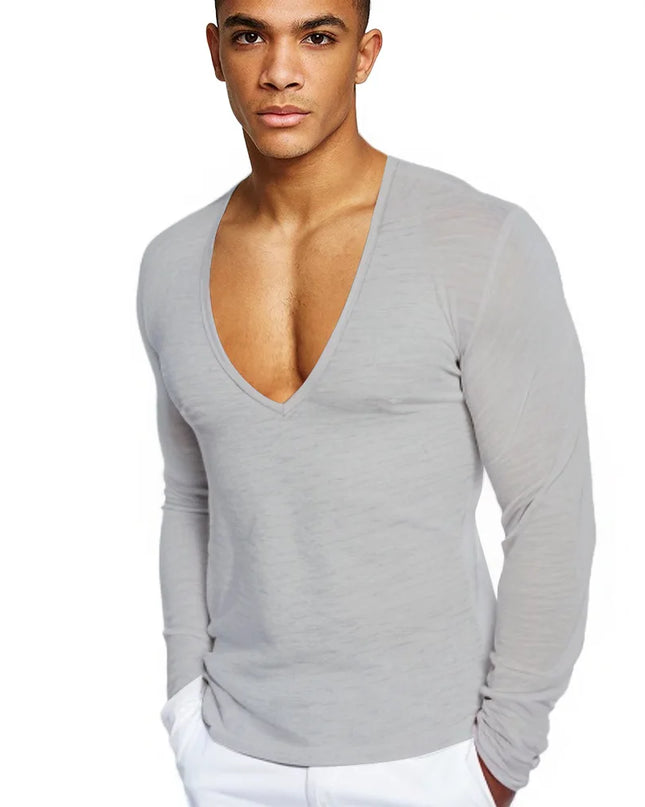 Mens Deep V-Neck  Long Sleeve Sweater