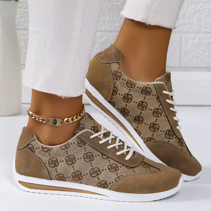 Women's Casual Lace-Up Walking Sneakers – Comfortable and Versatile Flat Design