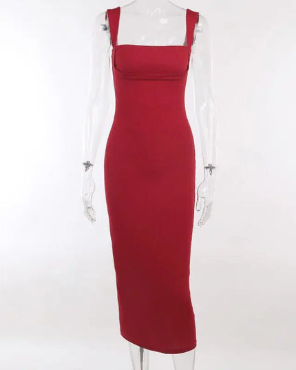 Women's Ribbed Square Neck Bodycon Maxi Dress - Slim Fit