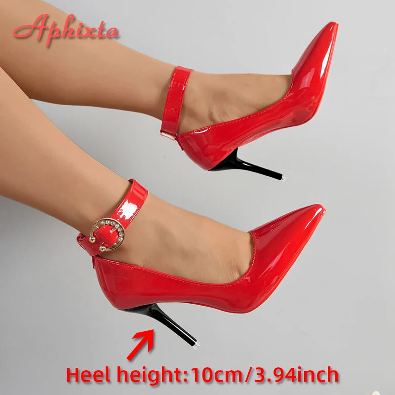 Aphixta Women's Metal Belt Buckle Strap - 10cm Stiletto Heel Shoes for Women