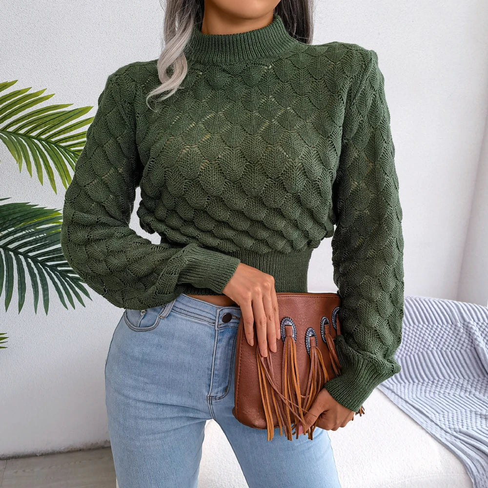 Women’s Cropped Hollow Out Turtleneck Sweater - Various Colors