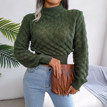 Women’s Cropped Hollow Out Turtleneck Sweater - Various Colors