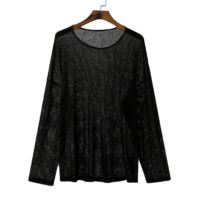 Men's Sheer O-Neck Long Sleeve Sweater