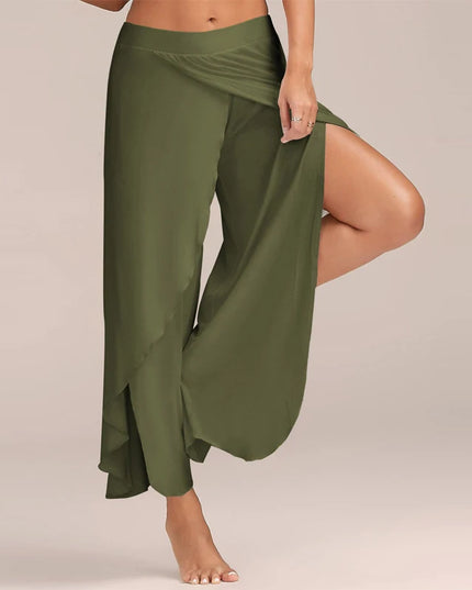 Women's Slit Flared Palazzo Trousers - Wide Leg Chiffon Pants with Side Split