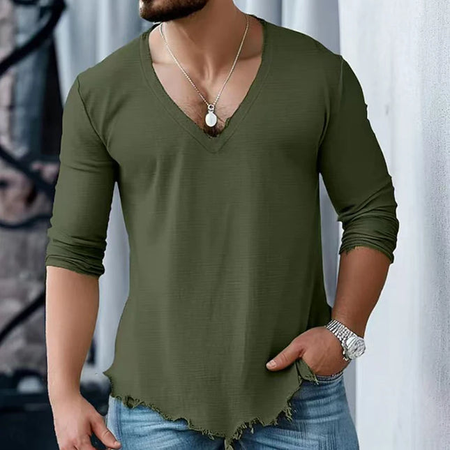 Vintage Ripped Long Sleeve V-Neck Men's Sweater