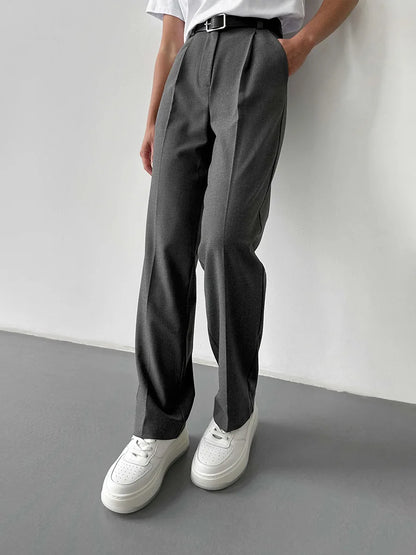 Slim Fit High Waist Straight Leg Women's Trousers