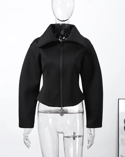 Women's Long Sleeve Zipper Jacket with Turn-Down Collar – Casual and Chic