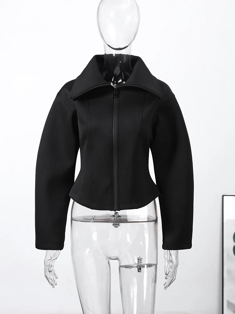 Women's Long Sleeve Zipper Jacket with Turn-Down Collar – Casual and Chic
