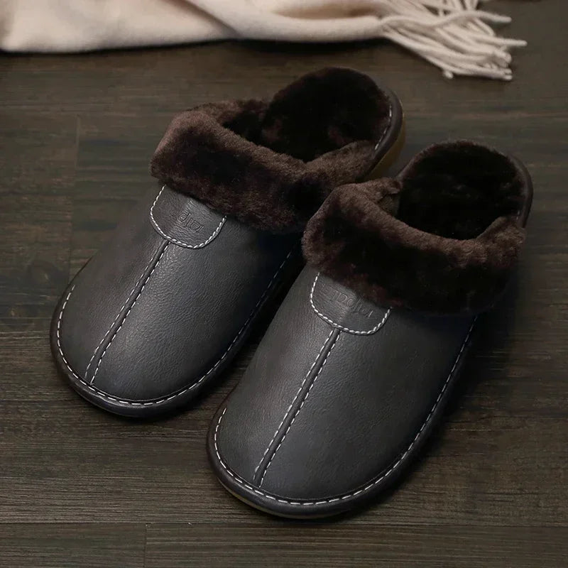 Unisex Waterproof Faux Leather Fluffy Casual Slippers - Various Colors