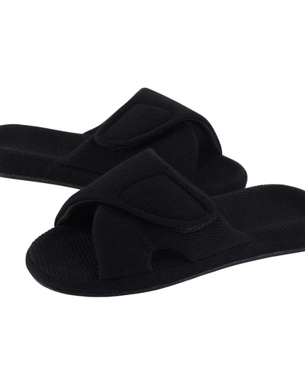 Women's Adjustable Open Toe Slippers with Corduroy Material