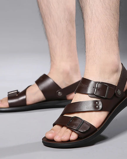 Men's Casual Faux Leather Sandals - Non-Slip, Breathable Roman Slippers