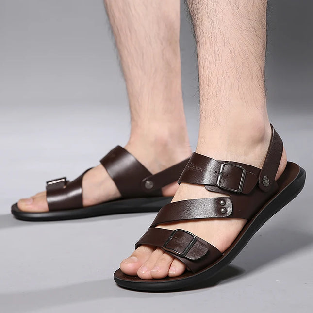 Men's Casual Faux Leather Sandals - Non-Slip, Breathable Roman Slippers