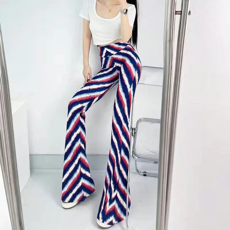 Women's Slim High Waist Striped Flare Pants