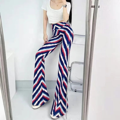 Women's Slim High Waist Striped Flare Pants
