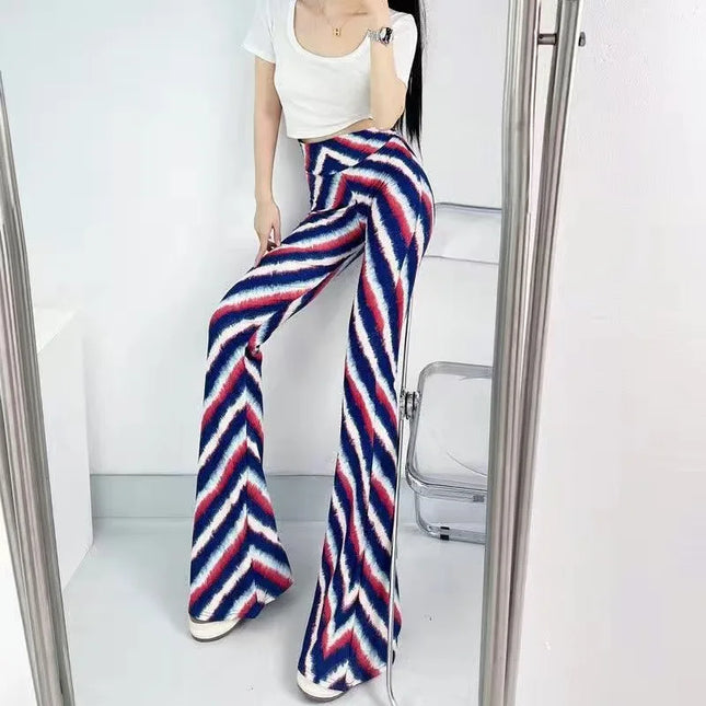 Women's Slim High Waist Striped Flare Pants